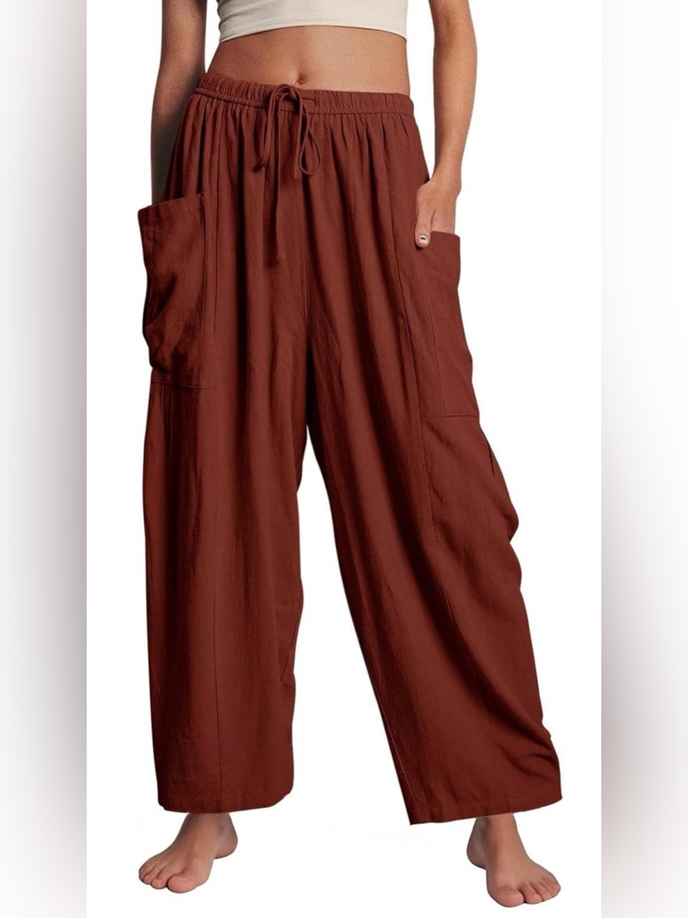 NWT Women’s Wide-Leg Drawstring Summer Pants in Brick! Size M/L - Picture 3 of 13